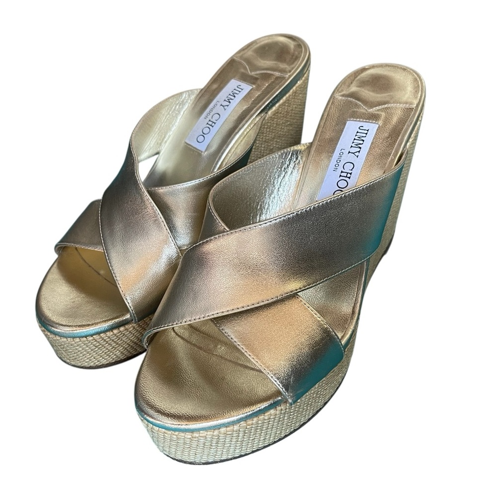 Jimmy Choo Gold Crisscross Wedge
